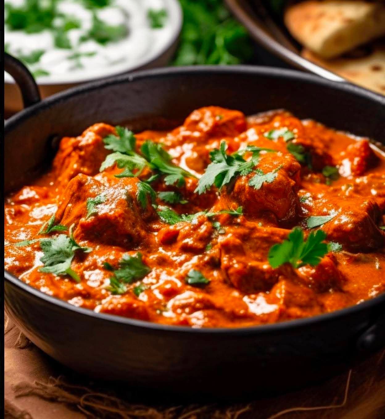 Chicken Tikka Masala — Boneless chicken from the clay oven in a cashew nut and tomato gravy — a Bangkok favourite for Indian dinner.