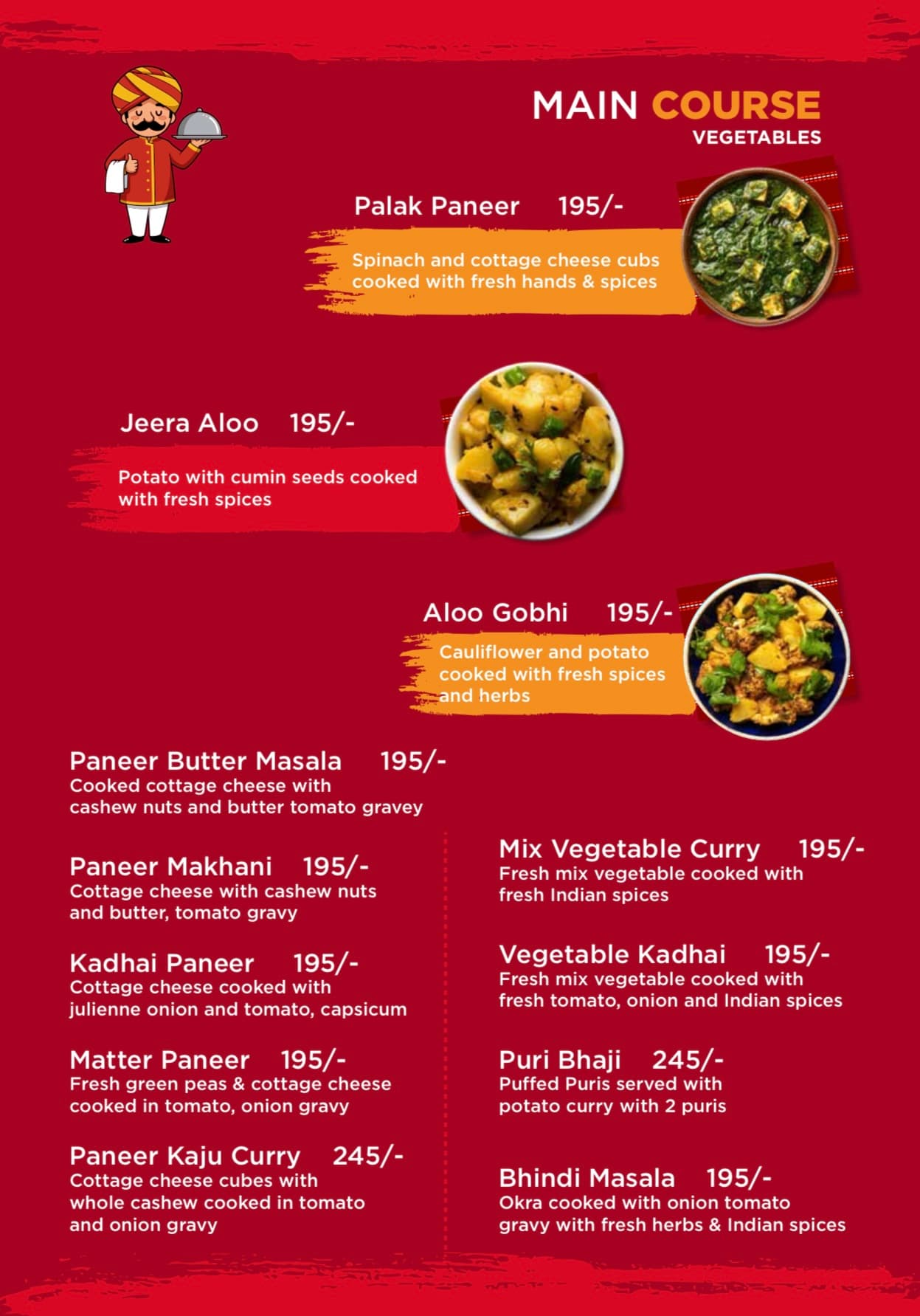 Menu page 3: Main course — vegetable dishes