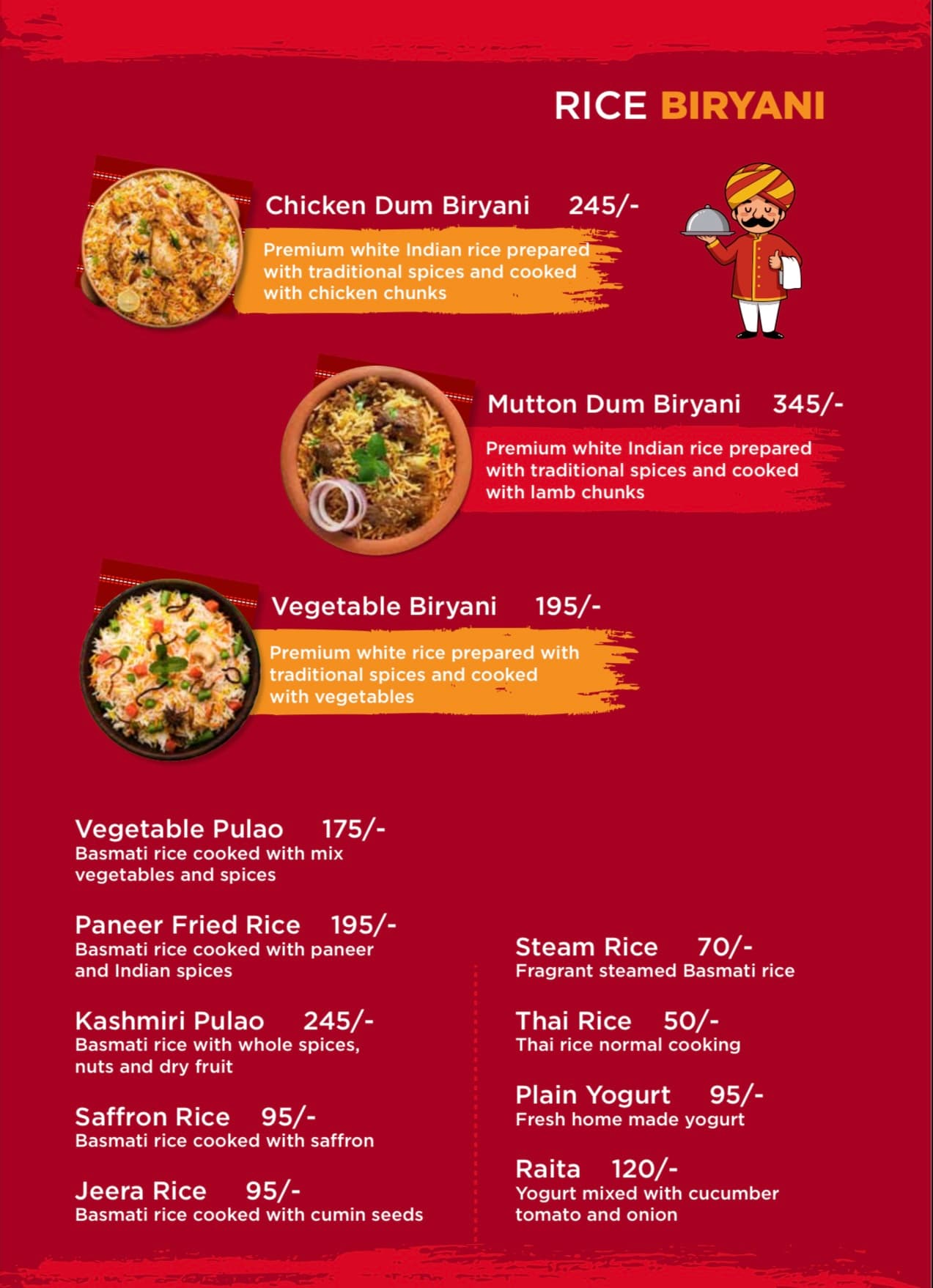Menu page 6: Rice and biryani