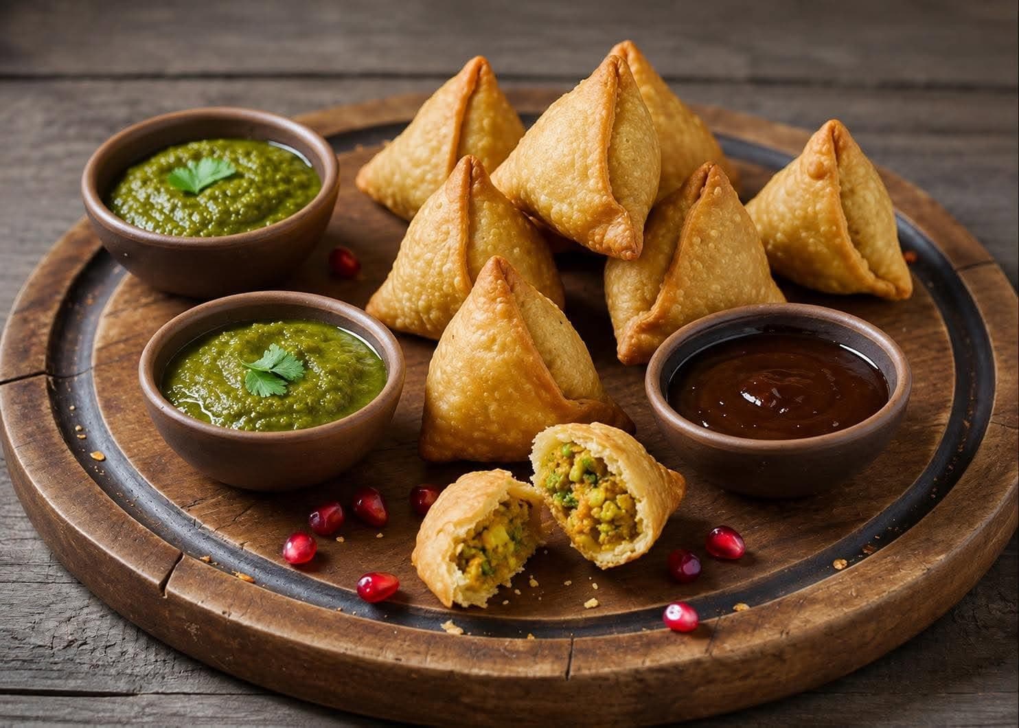 Samosa — Crisp, triangular deep-fried pastry filled with a savoury mixture of spiced vegetables.