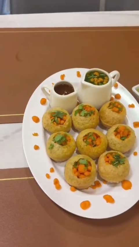 Pani puri plated and ready to serve